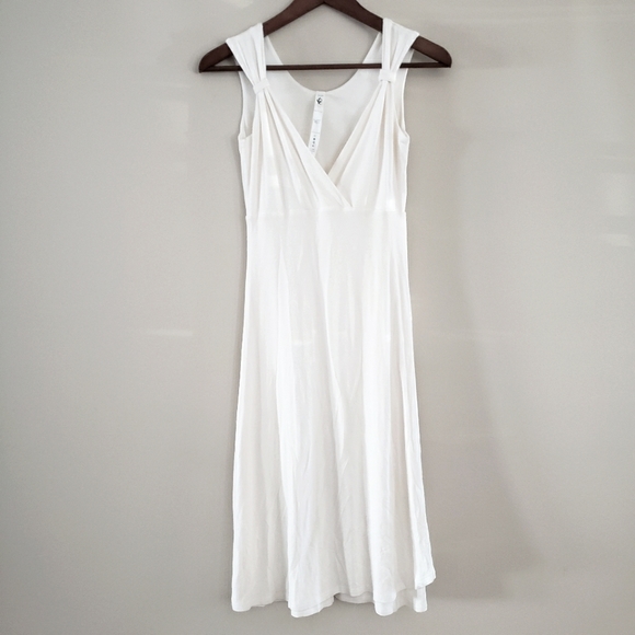 OQOQO by Lululemon White Bamboo Dress V Neck Cross Front XS Extra Small - Picture 1 of 5